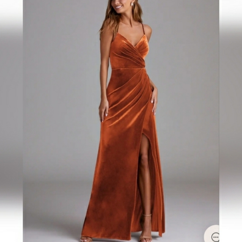 Azazie Velvet Gown Rust Burnt Orange Size C Size 4 Small